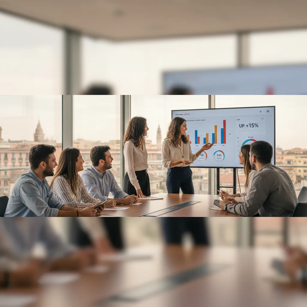 Un team di digital marketing durante una sessione di analisi delle performance sui social media