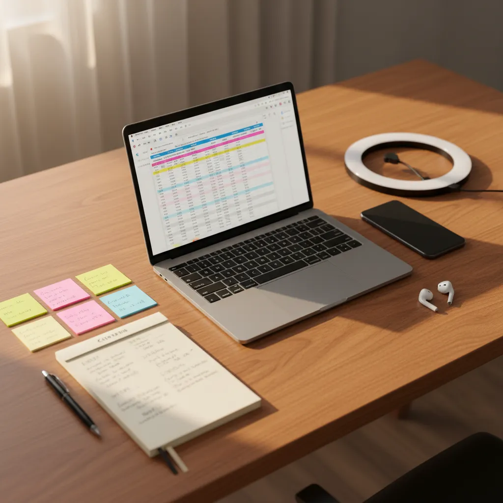 Il template del calendario editoriale con i sette campi essenziali su un foglio di lavoro