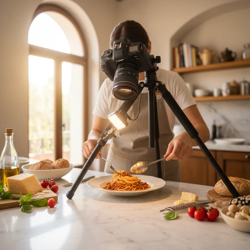 Un food creator italiano prepara uno scatto per i social: il food è la nicchia più forte in Italia