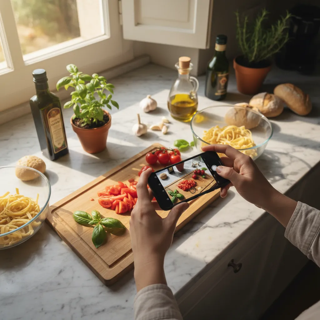 Ripresa di un contenuto food per TikTok: una delle nicchie più popolari tra i creator italiani