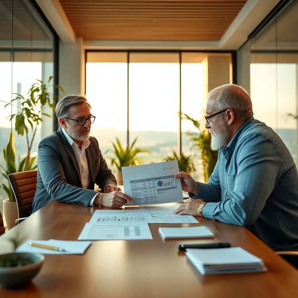 Riunione strategica tra consulente e imprenditori per definire il piano di marketing