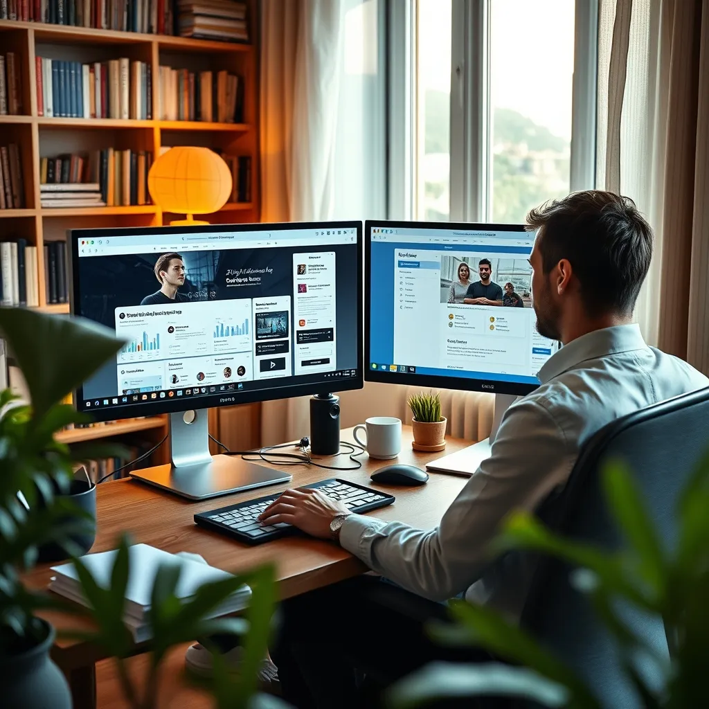 Postazione di lavoro di un consulente freelance con strumenti di marketing digitale