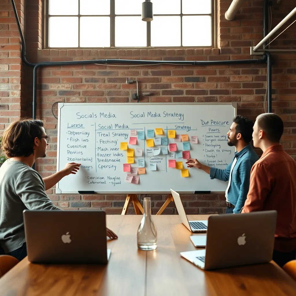 Un gruppo di lavoro pianifica la strategia digitale in uno spazio di coworking italiano