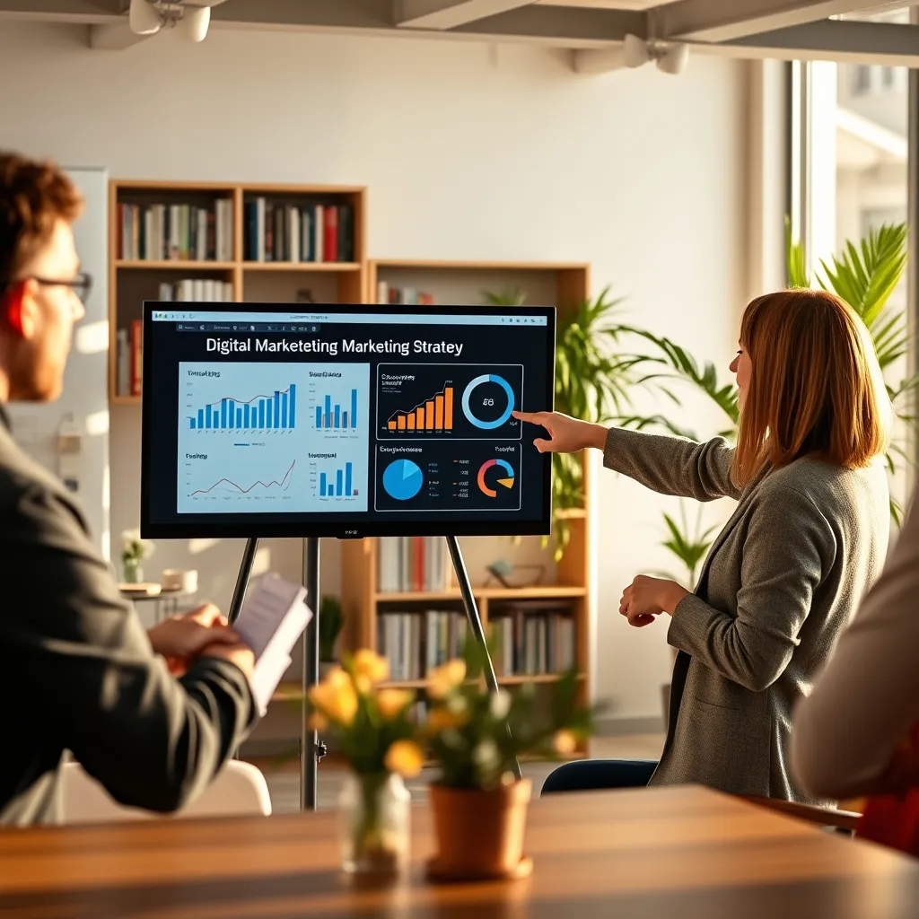 Presentazione di una strategia di marketing digitale al team e ai clienti