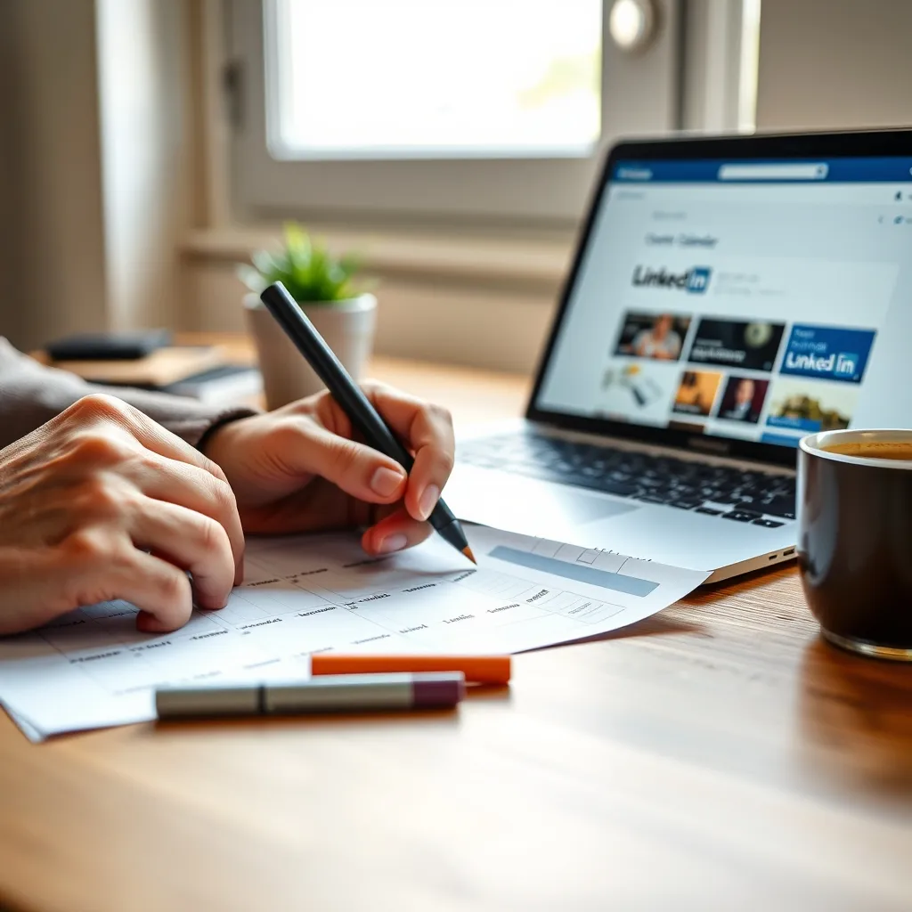 Un calendario editoriale scritto a mano aiuta a visualizzare la distribuzione settimanale dei contenuti